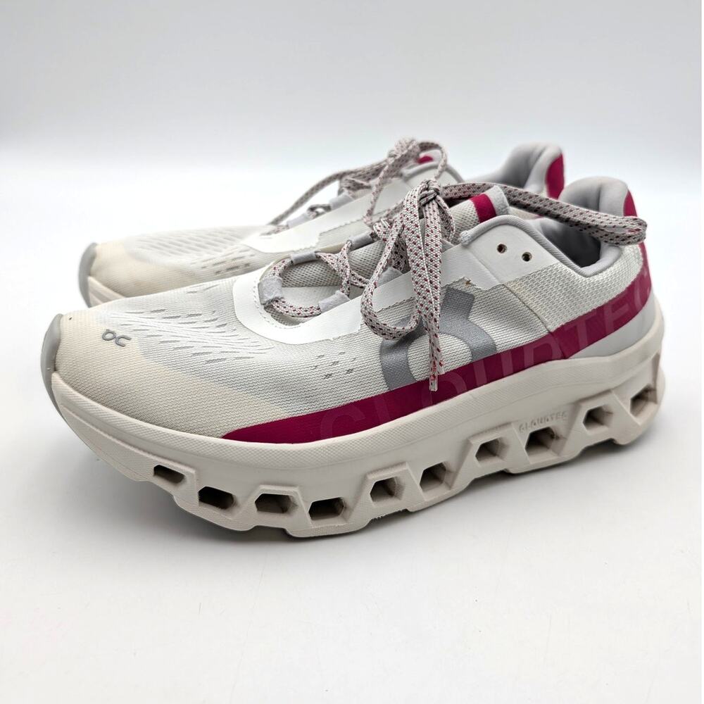 On Cloudmonster Running Sneaker Shoes Women's Ivory/Grenadine Size USW9.5 EU41